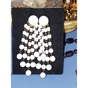 Western Germany Dangle Drop Earrings Vintage White Milk Glass MCM